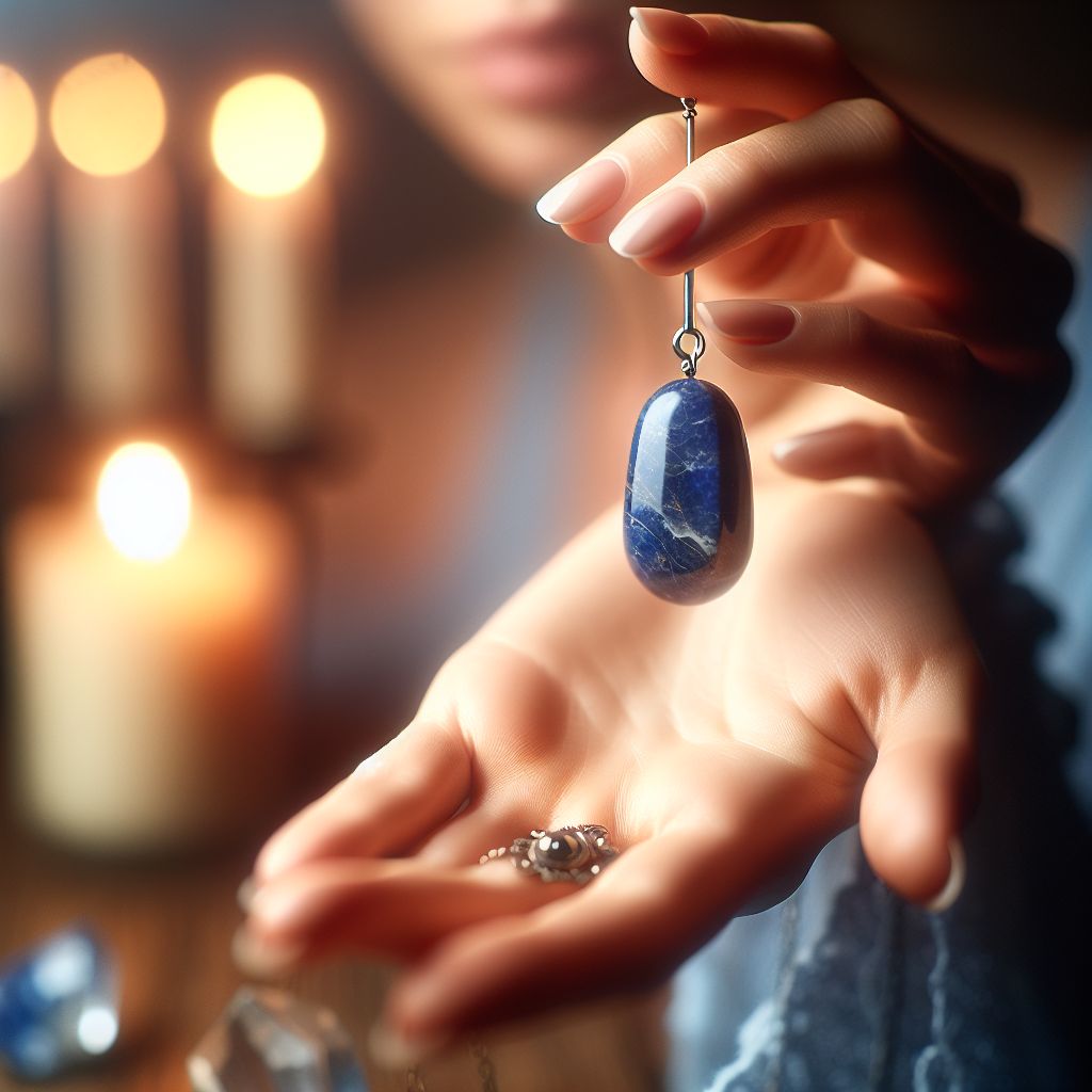 Lapis Lazuli pendulum glowing with energy
